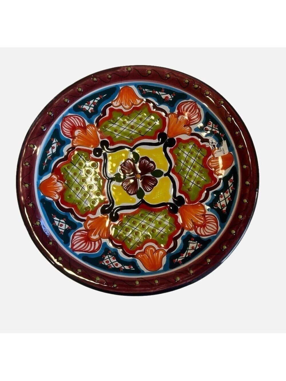 Talavera Mexico Pottery Dinner Plate Floral Lead Free Raised Accents
